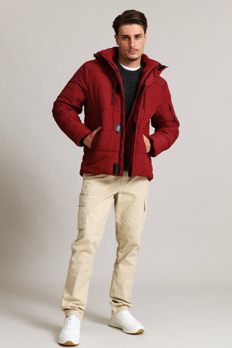 Hooded Zip Pocket Padded - Dk Red