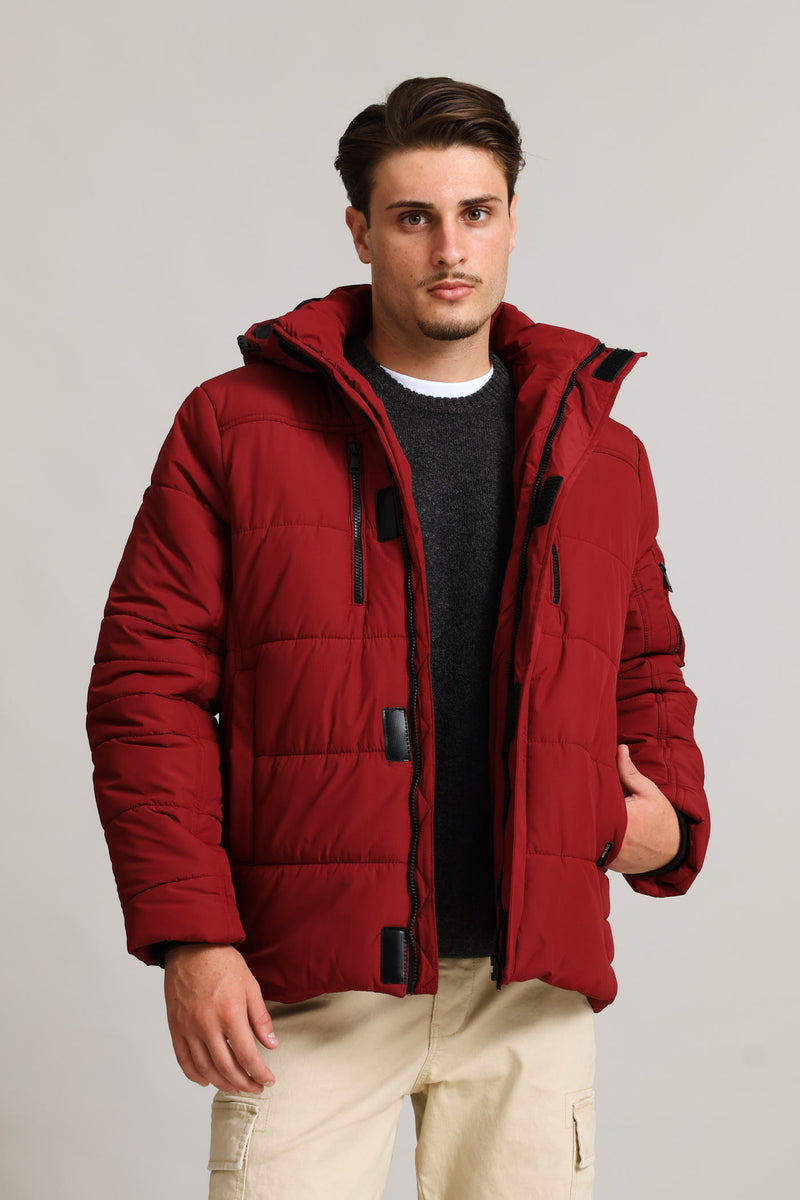 Hooded Zip Pocket Padded - Dk Red