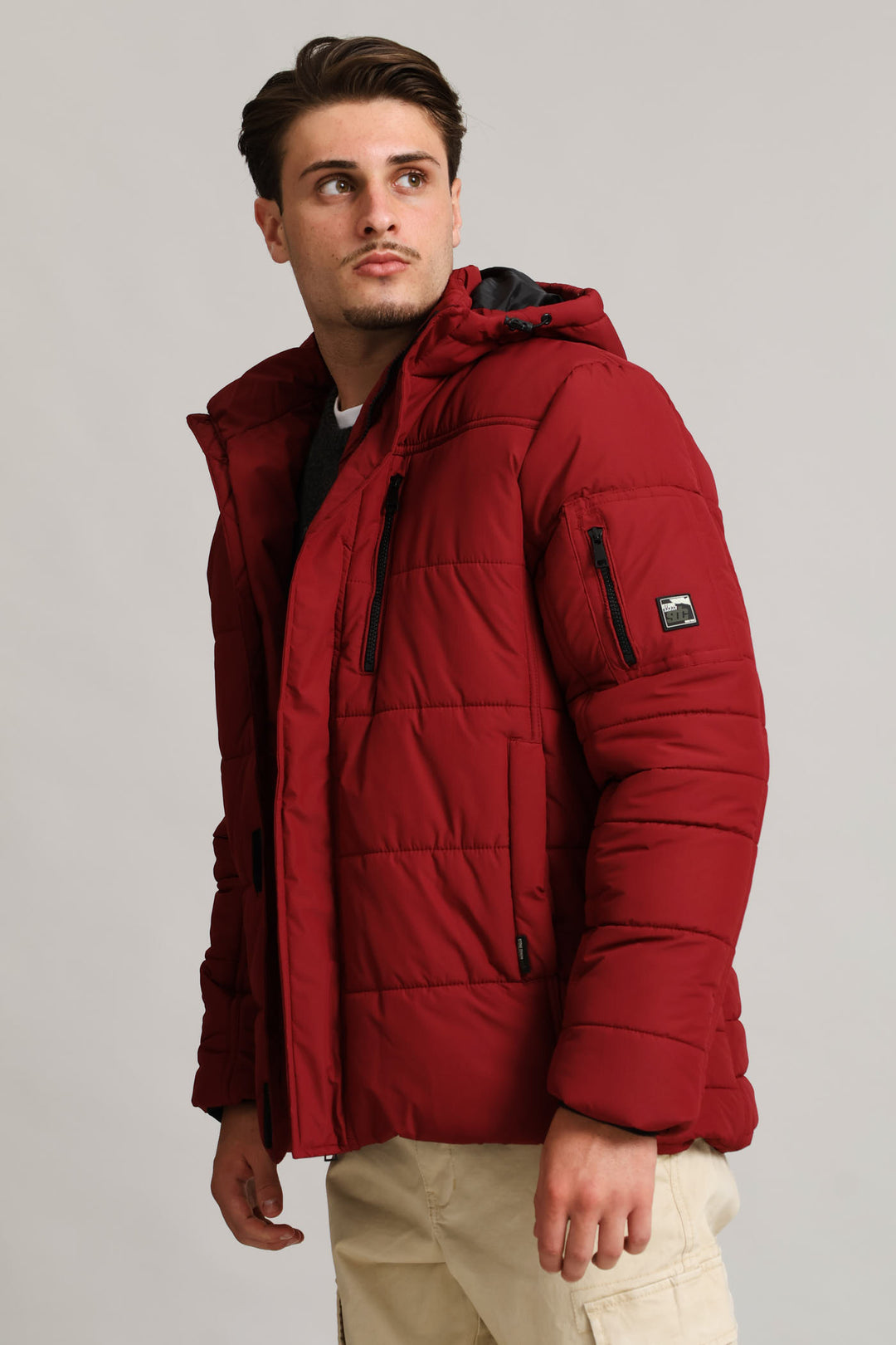 Hooded Zip Pocket Padded - Dk Red