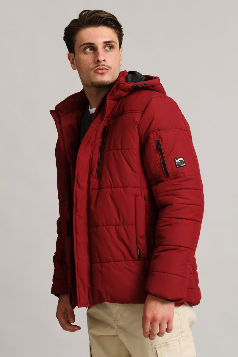 Hooded Zip Pocket Padded - Dk Red