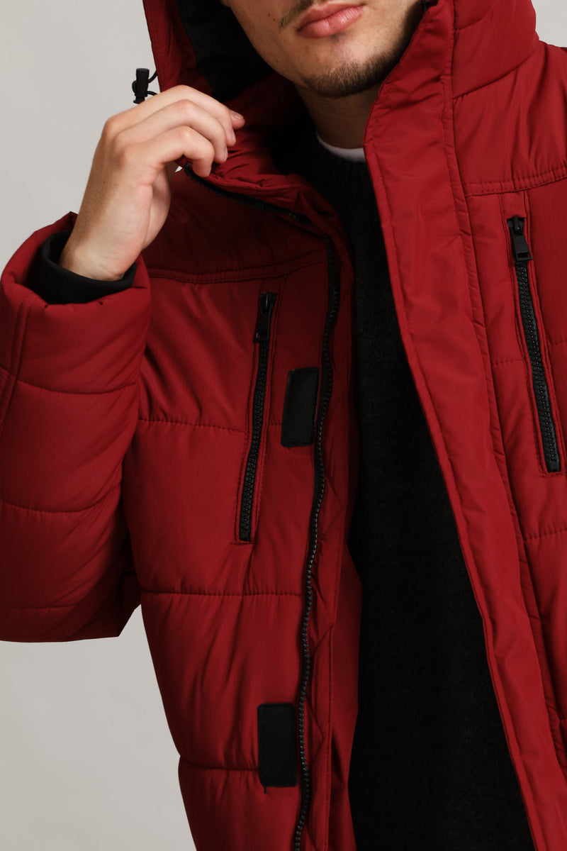 Hooded Zip Pocket Padded - Dk Red