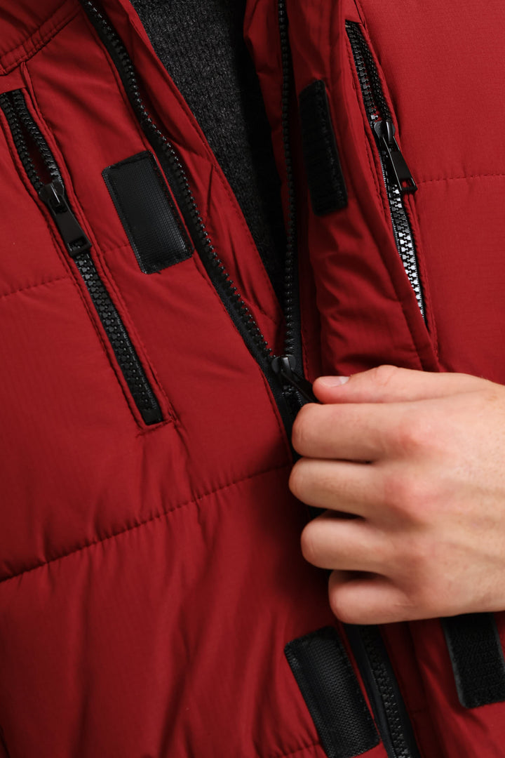Hooded Zip Pocket Padded - Dk Red
