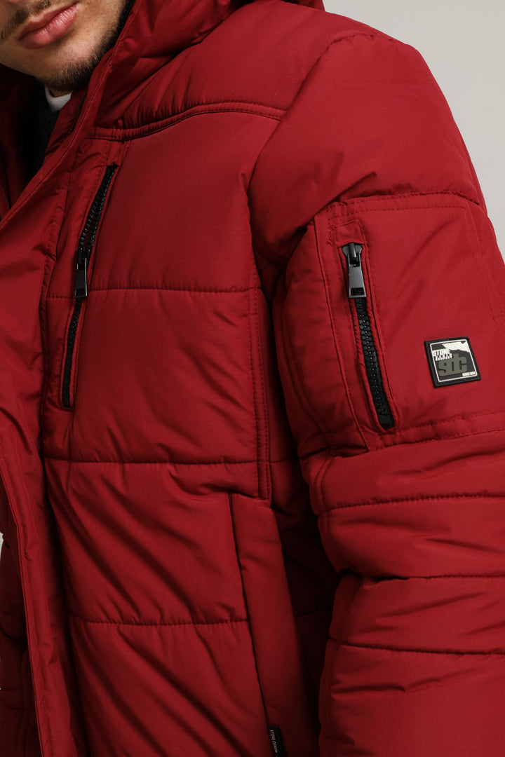 Hooded Zip Pocket Padded - Dk Red