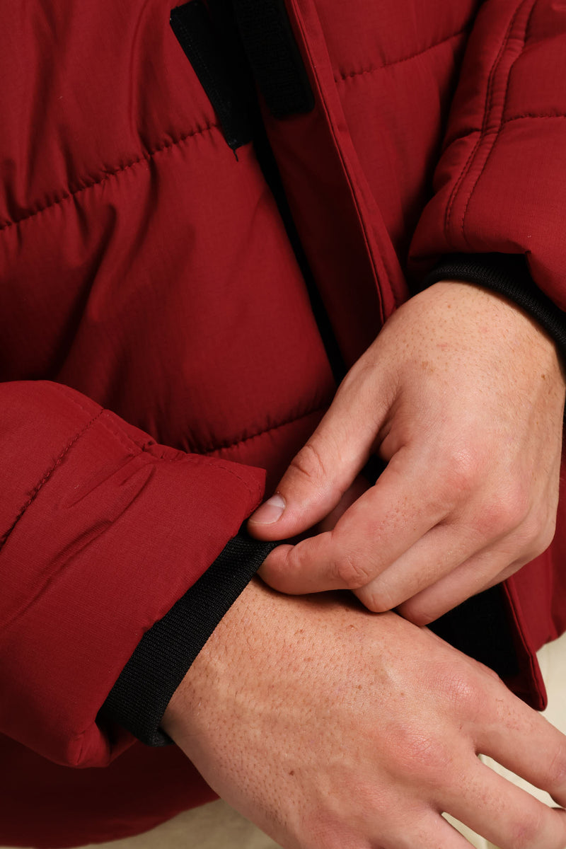 Hooded Zip Pocket Padded - Dk Red