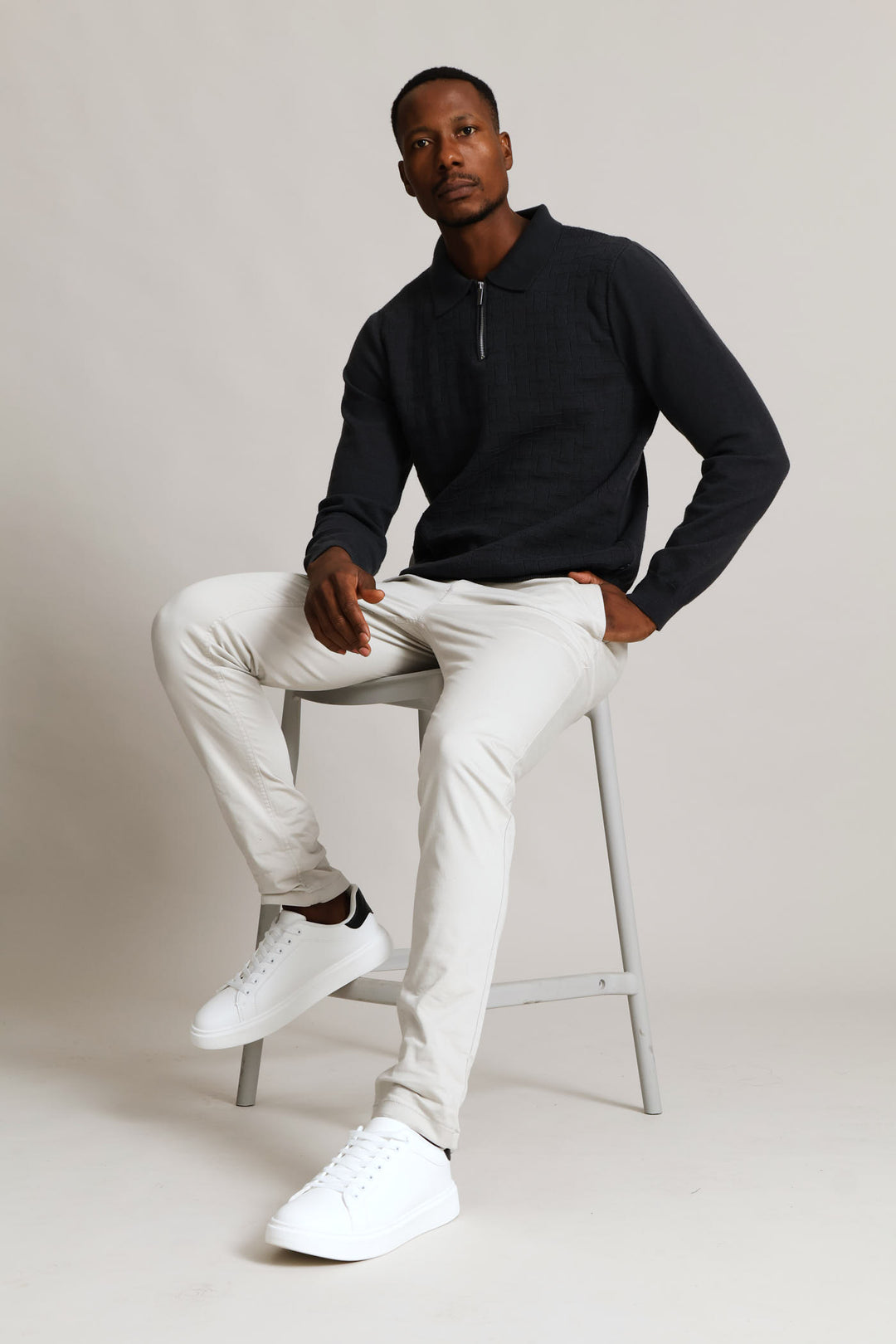 Gunmetal Pave Fine Guage Zip Polo Knitwear