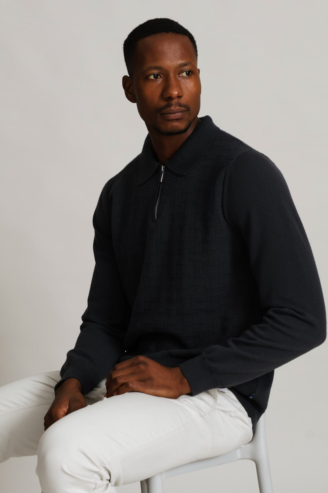 Gunmetal Pave Fine Guage Zip Polo Knitwear