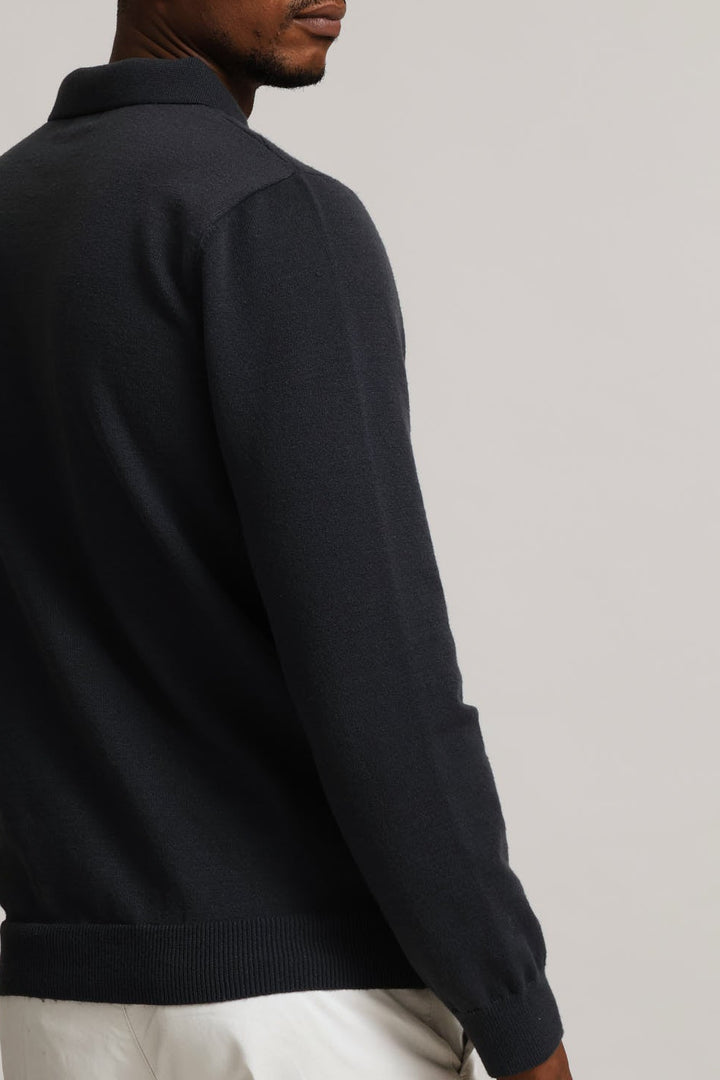 Gunmetal Pave Fine Guage Zip Polo Knitwear