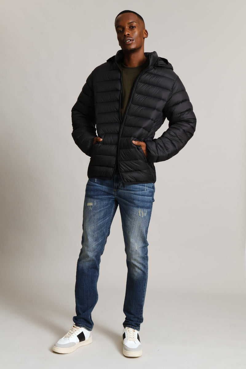 Basic Hooded Puffer Jacket - Black