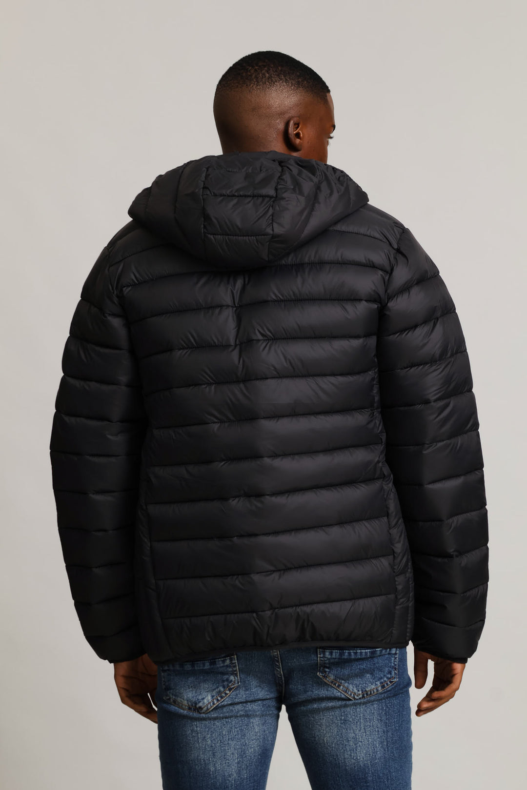 Basic Hooded Puffer Jacket - Black
