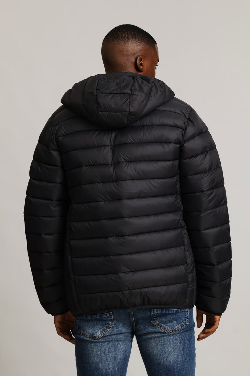 Basic Hooded Puffer Jacket - Black
