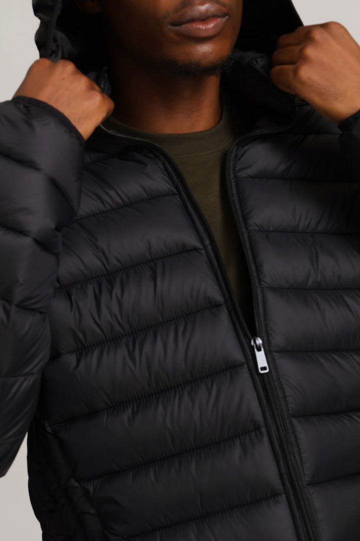 Basic Hooded Puffer Jacket - Black