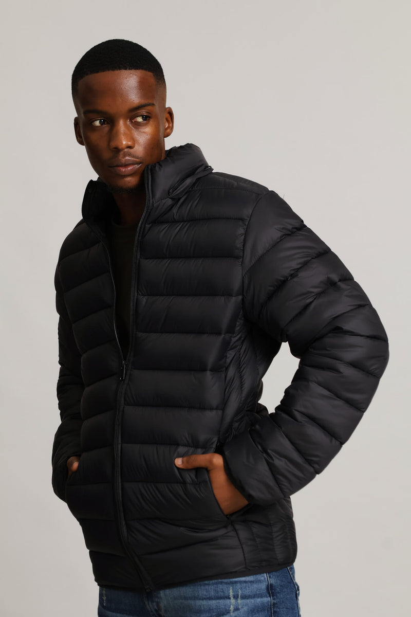 Basic Hooded Puffer Jacket - Black