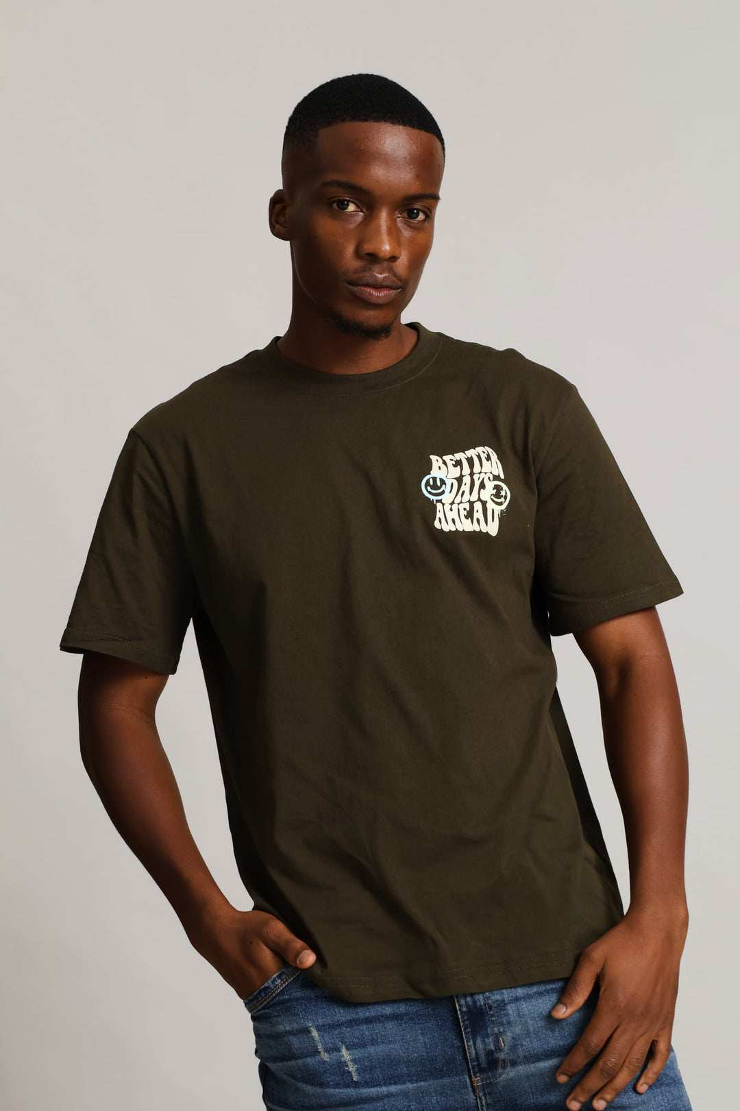 Better Days Front & Back Print Tee - Fatigue