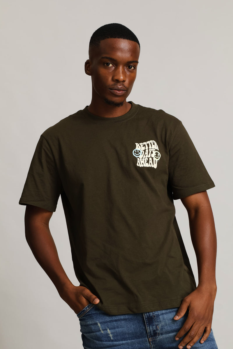 Better Days Front & Back Print Tee - Fatigue