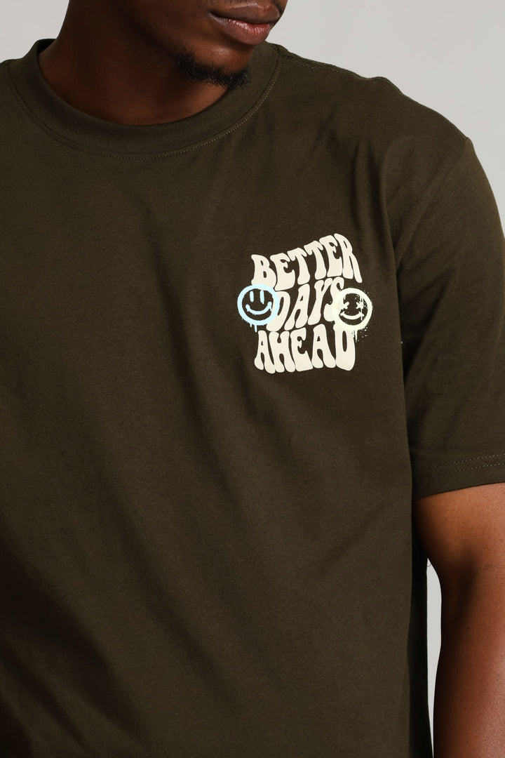 Better Days Front & Back Print Tee - Fatigue