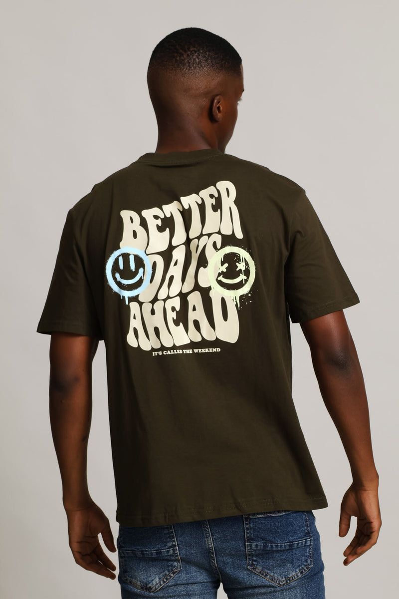 Better Days Front & Back Print Tee - Fatigue