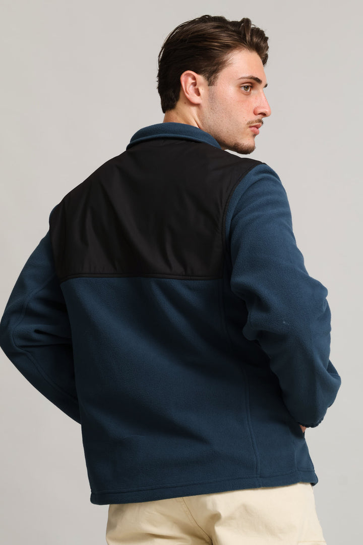 Nylon Zip Through Polar Fleece Top - Petrol