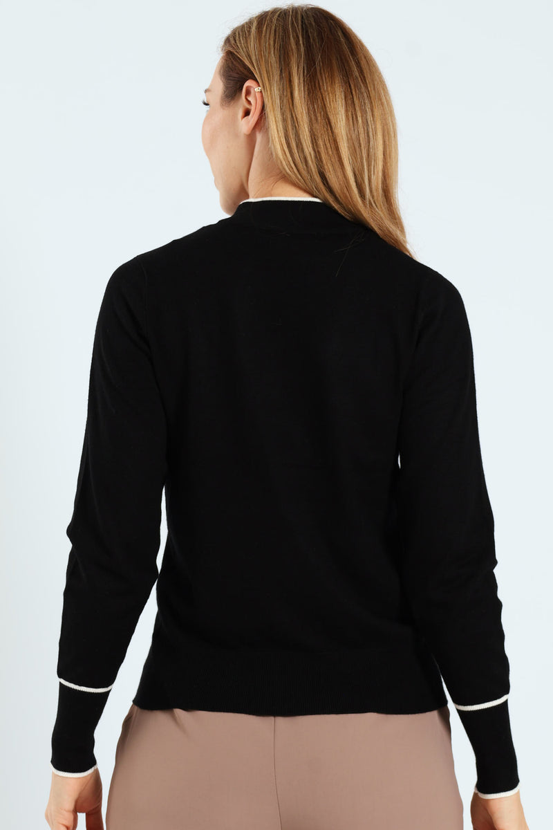 Turtleneck Tipped Pullover - Black/Cream