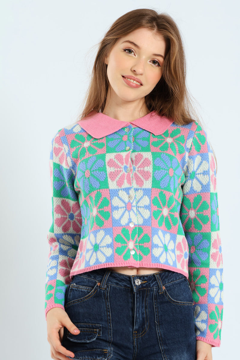 Flower Collar Cardigan
