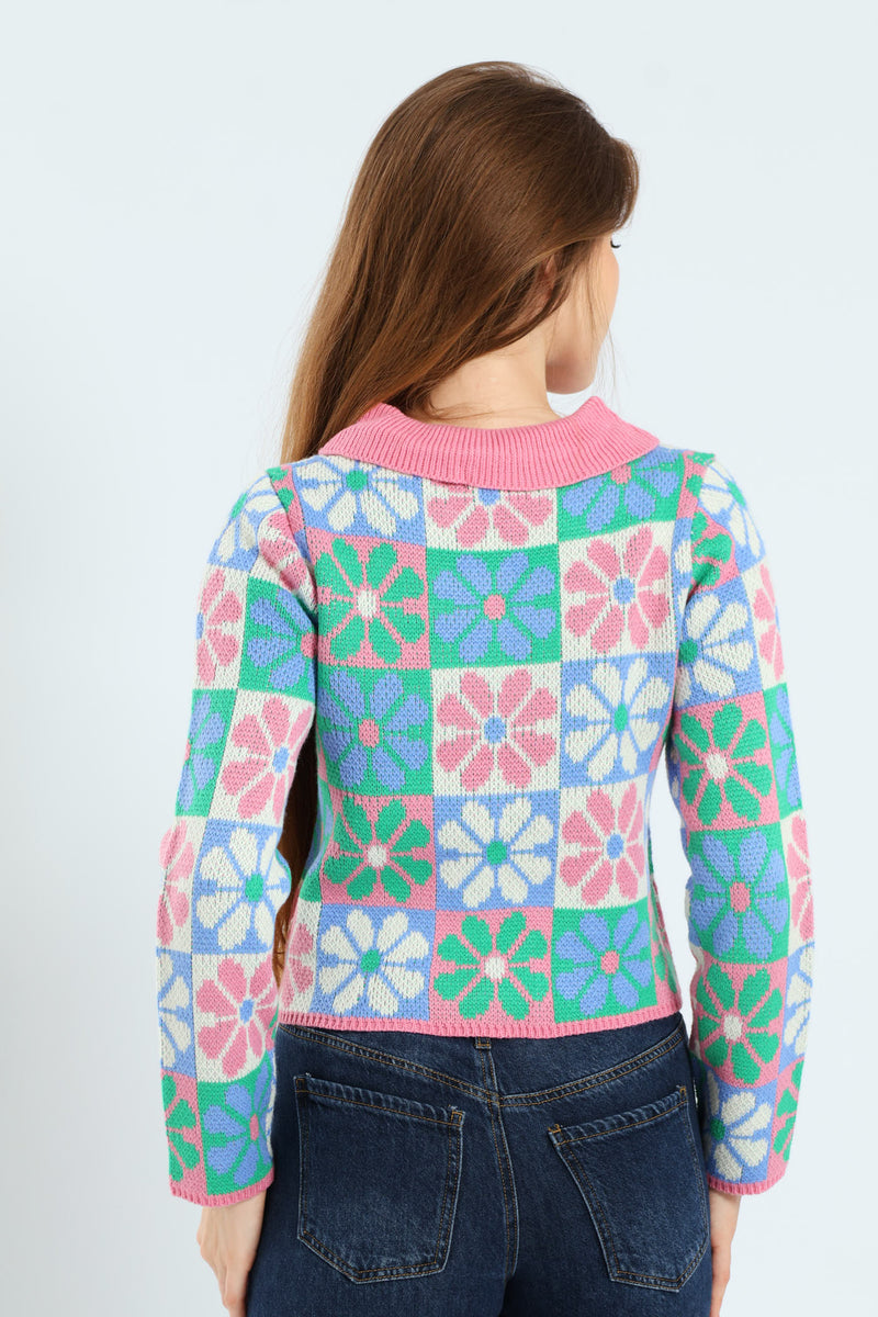 Flower Collar Cardigan