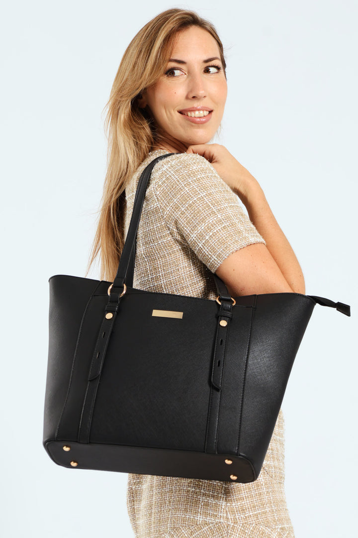 Gold Ring Text Shopper - Black