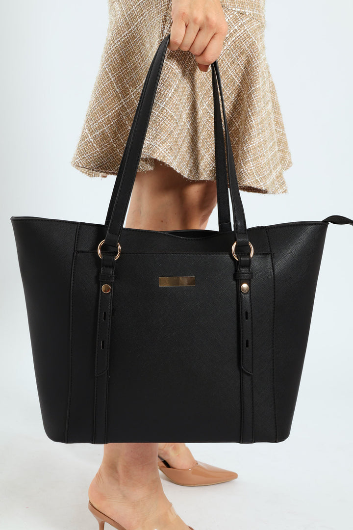 Gold Ring Text Shopper - Black