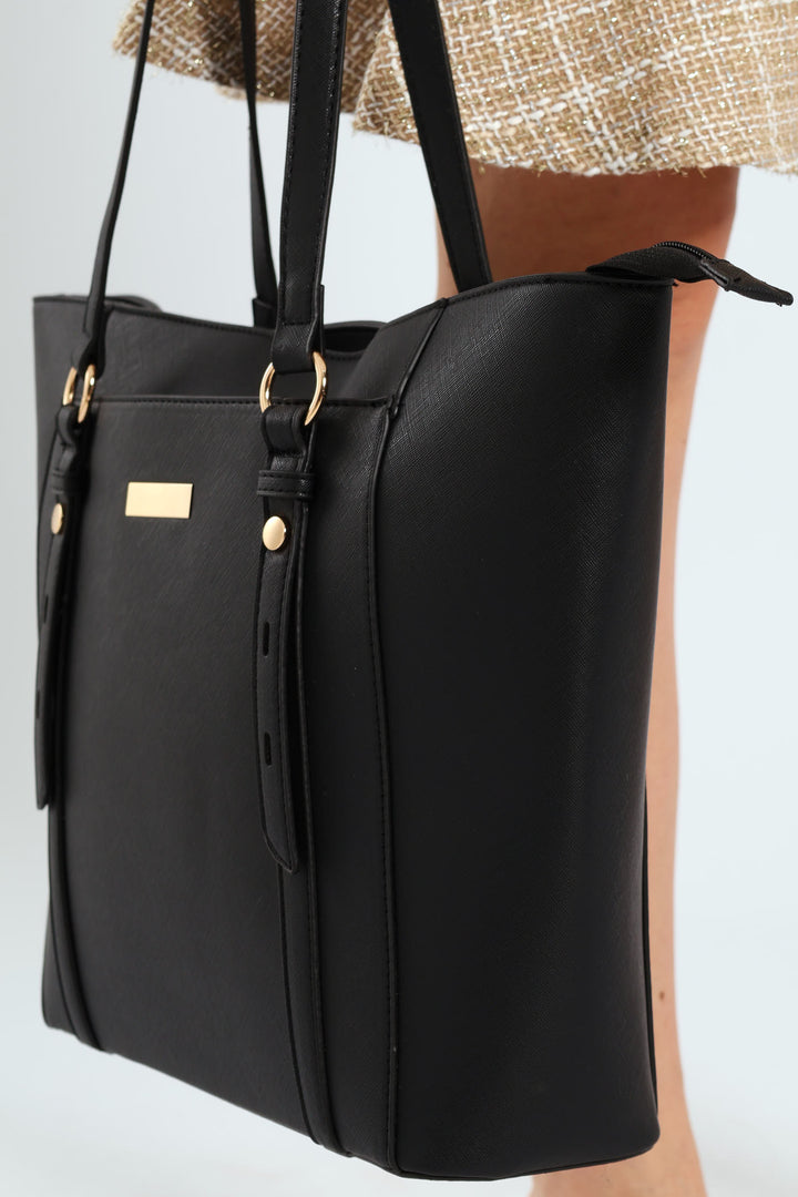 Gold Ring Text Shopper - Black