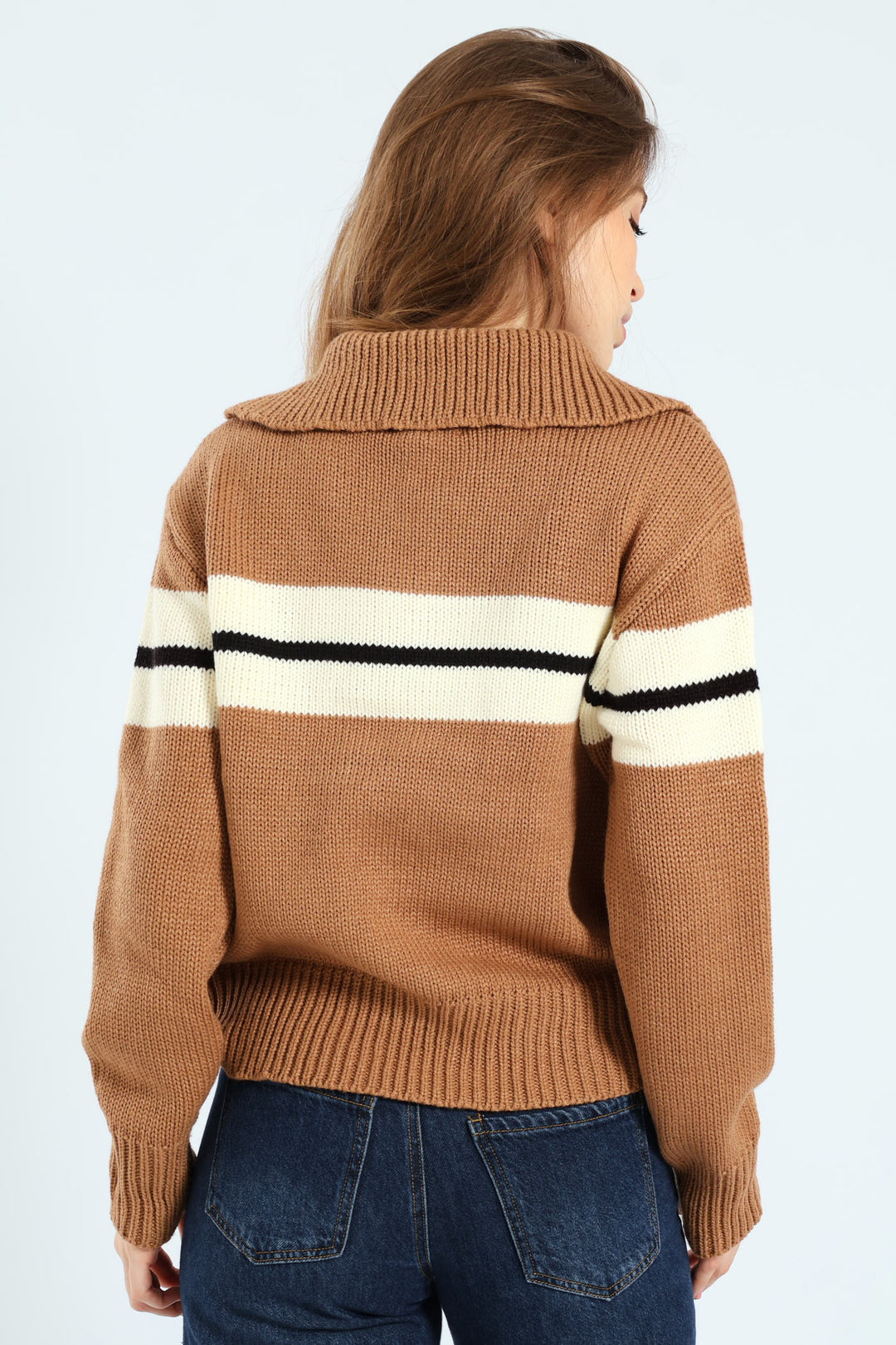 Zip Detail Pullover Sweater - Brown