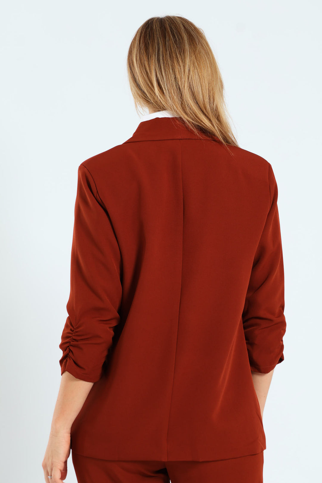 Gauged Sleeve Blazer - Brown