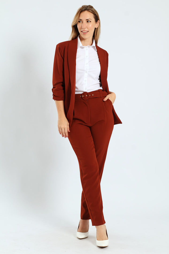 Round Buckle Tapared Pant - Brown