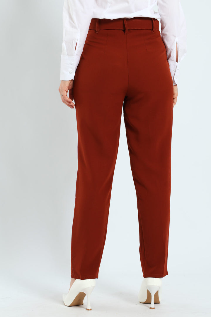 Round Buckle Tapared Pant - Brown