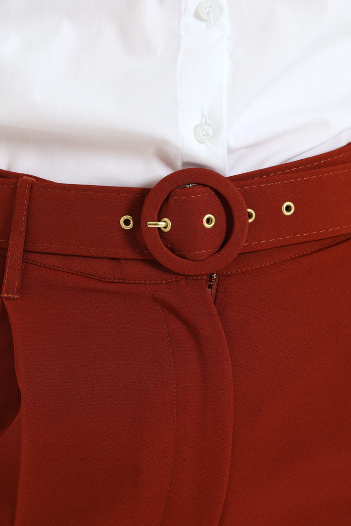 Round Buckle Tapared Pant - Brown
