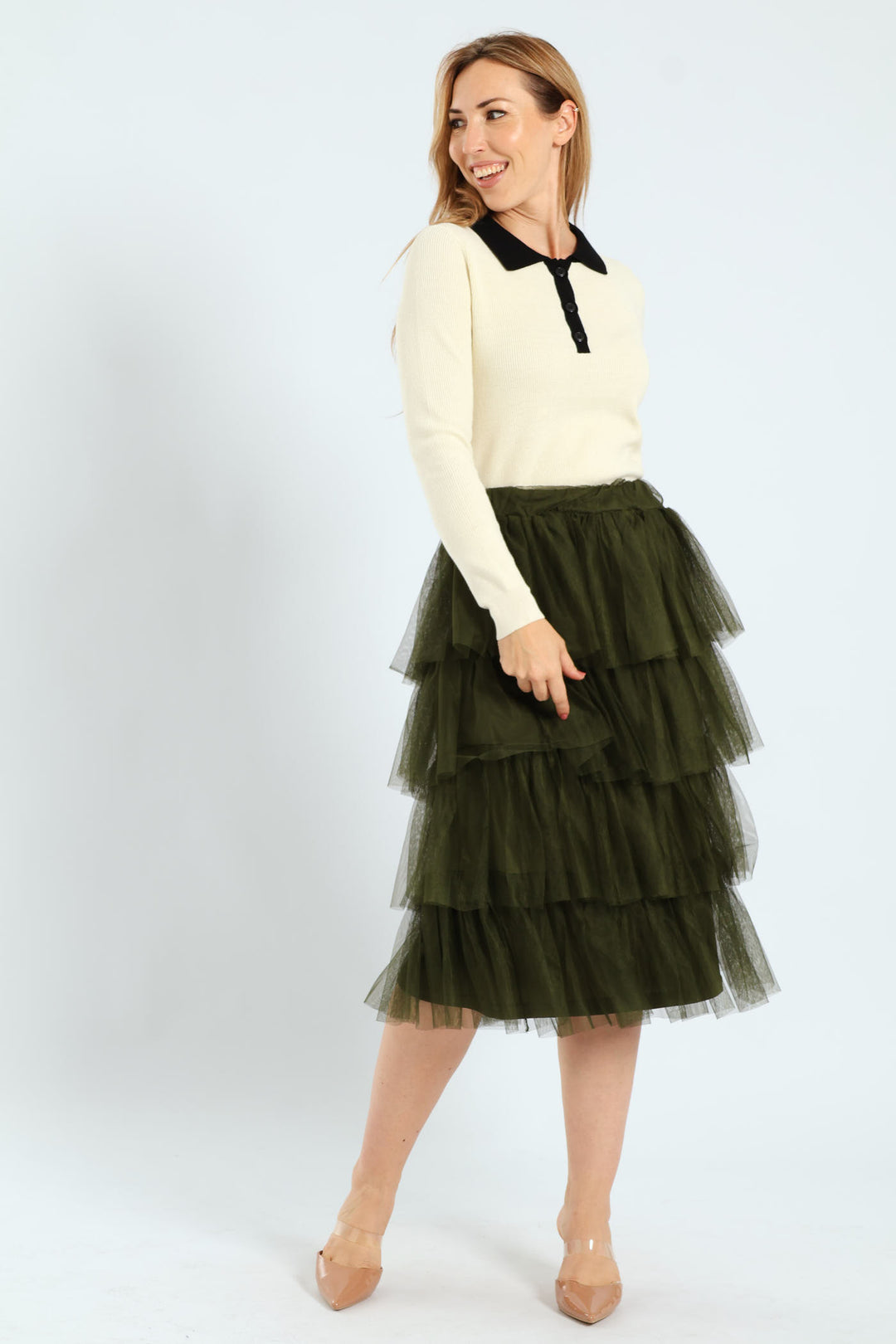 Rara Tiered Midi Skirt - Fatigue