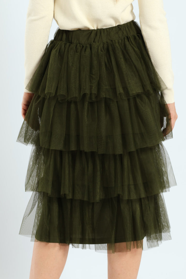 Rara Tiered Midi Skirt - Fatigue