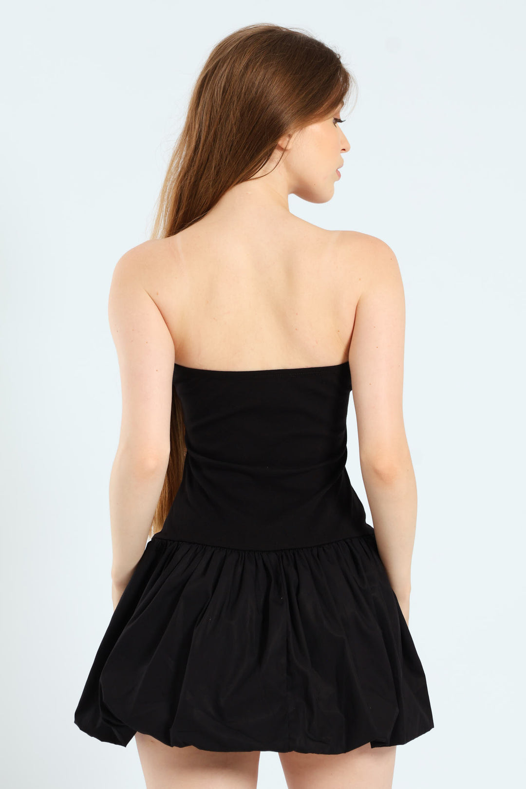 Strapless Bubble Hem Dress - Black
