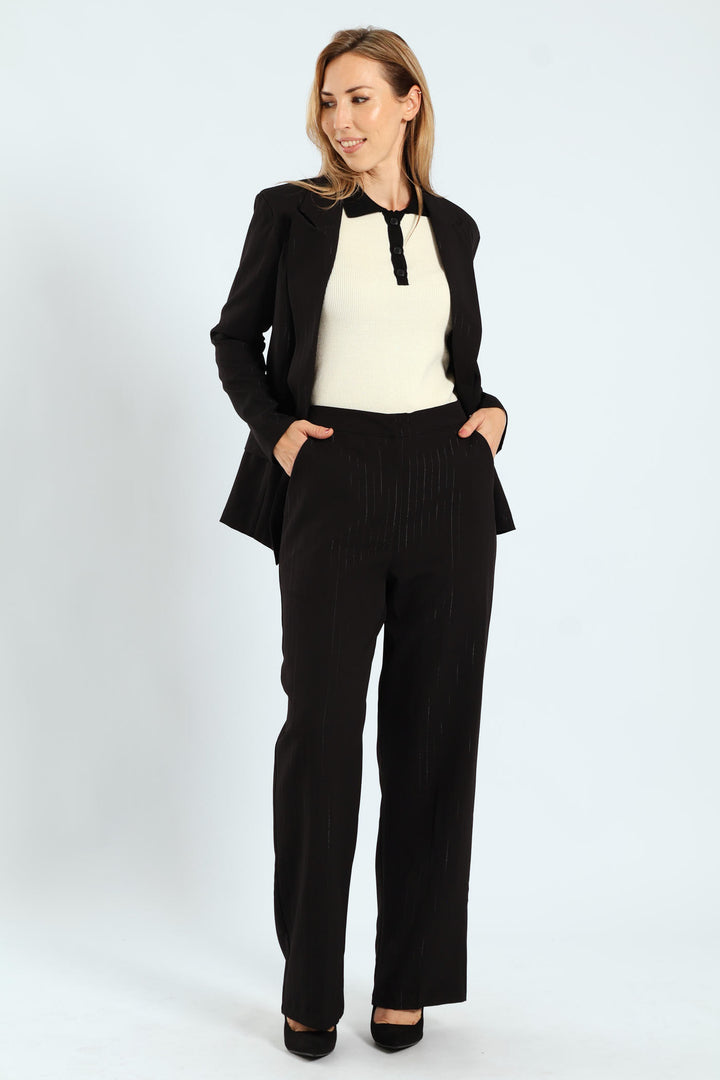 Lurex Stripe Straight Leg Pants - Black