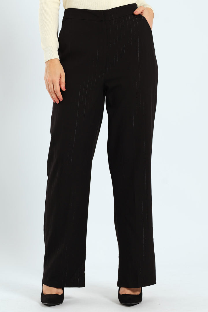 Lurex Stripe Straight Leg Pants - Black
