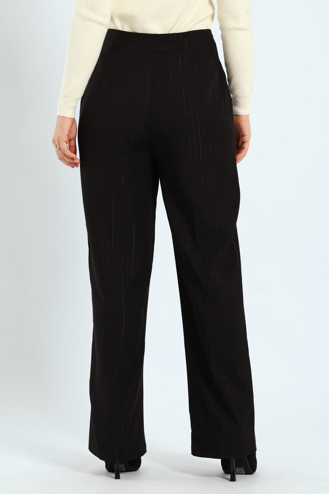 Lurex Stripe Straight Leg Pants - Black