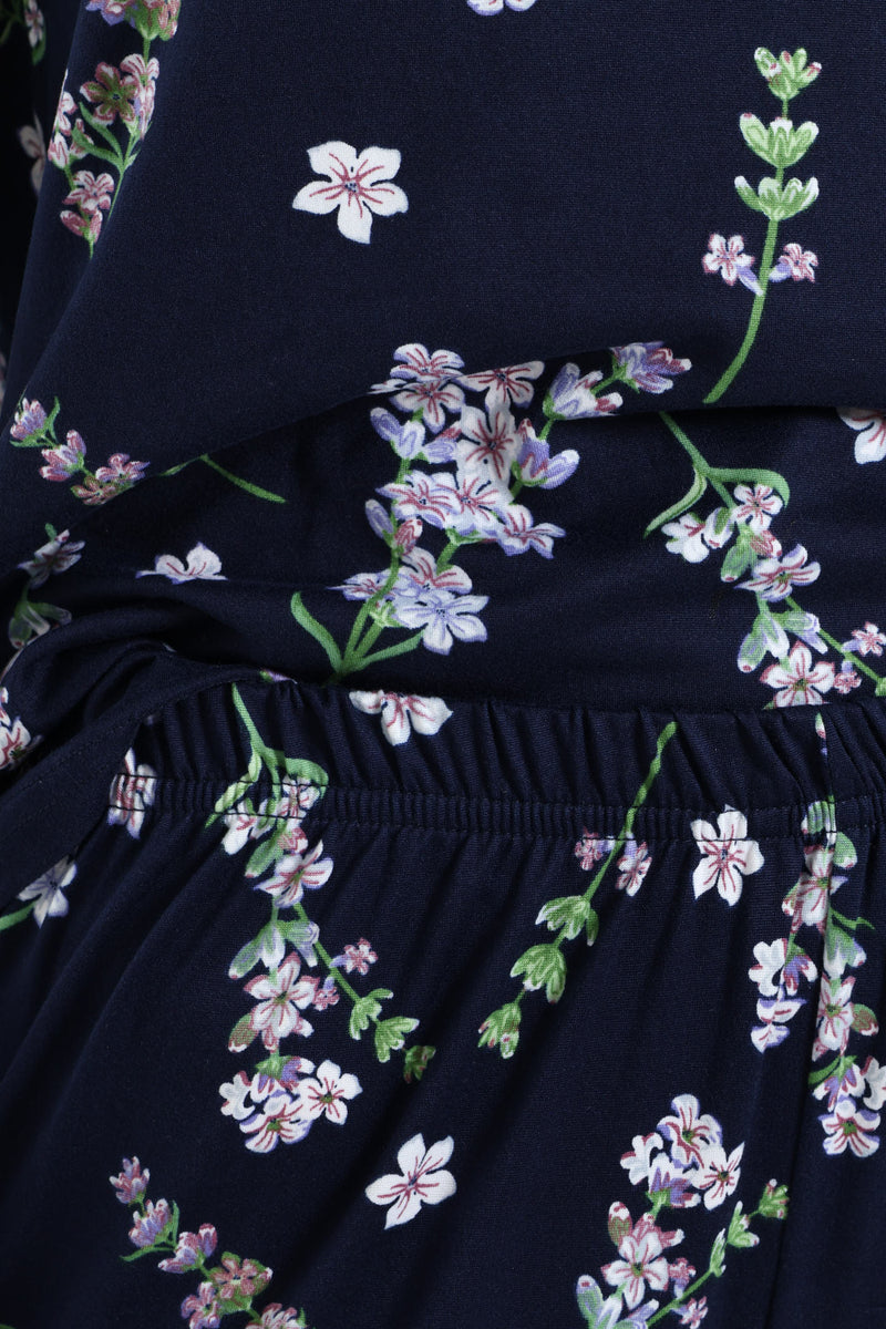 Soft Touch Lace Detail Top & Pants Set - Navy