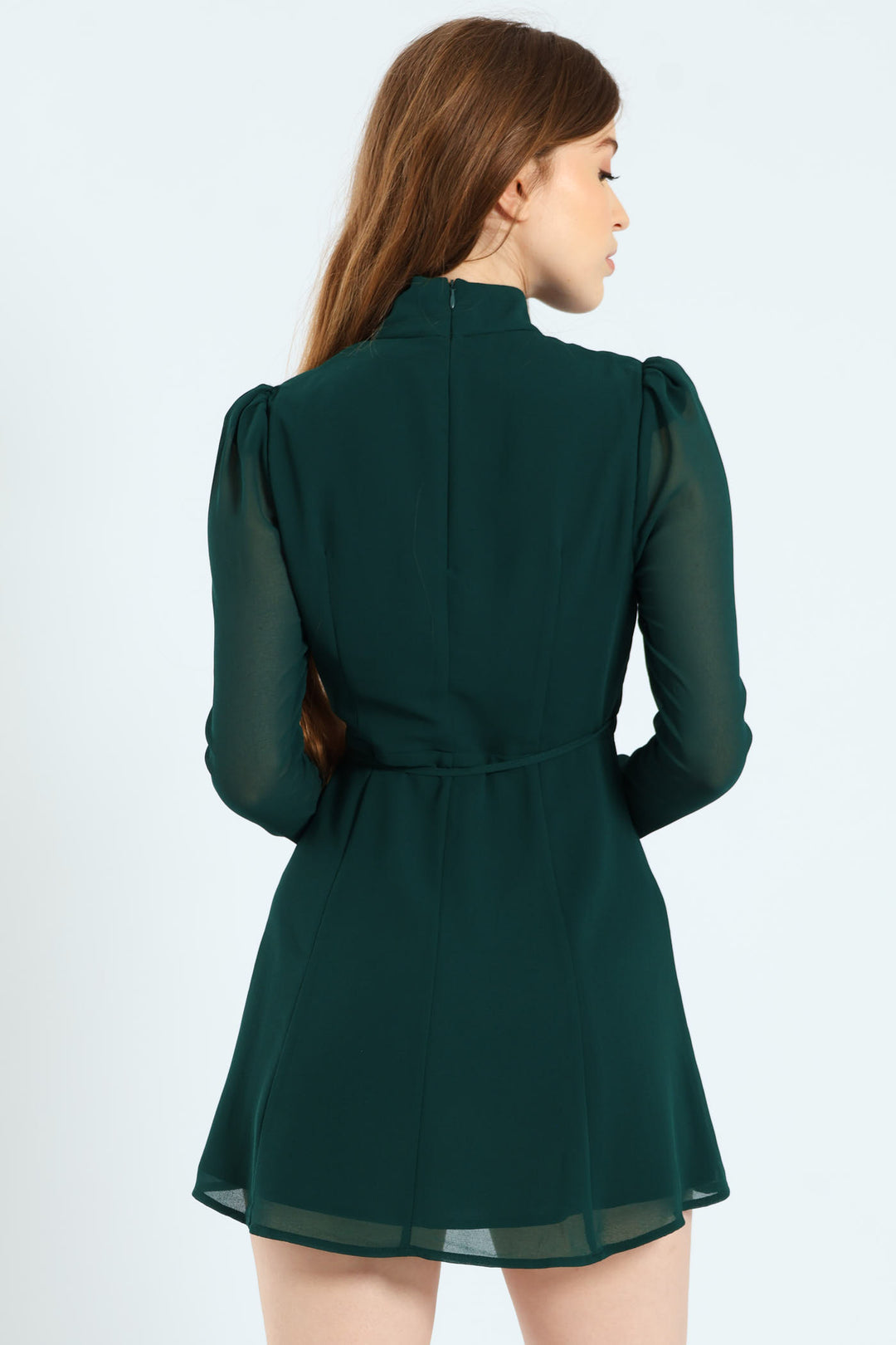 Ladies Chiffon Keyhole Tie-Waist Mini Dress - Hunter Green  Edgars