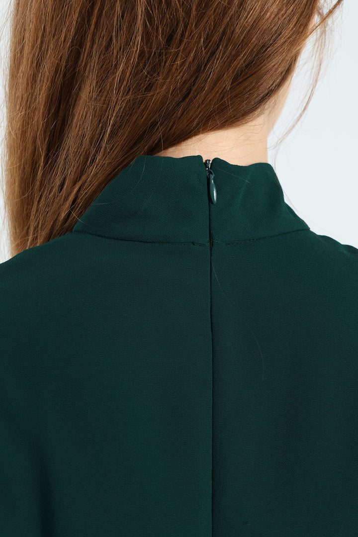 Chiffon Keyhole Tie-Waist Mini Dress - Hunter Green
