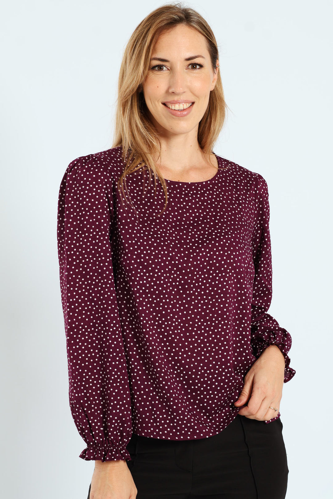 Long Sleeve Puff Sleeve Blouse - Plum