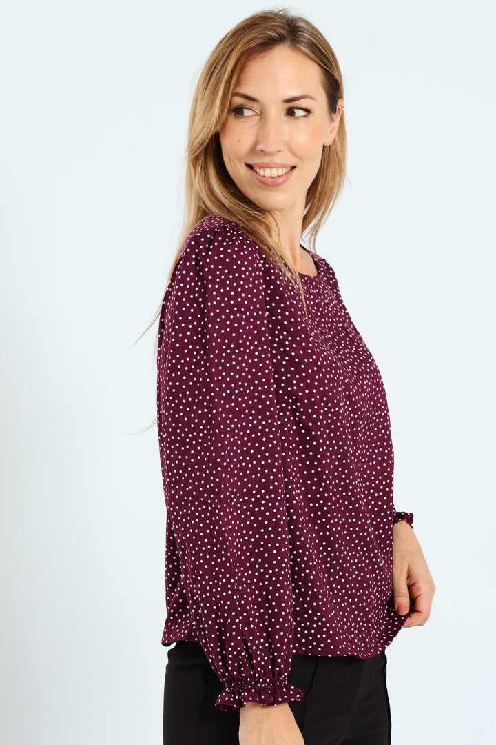 Long Sleeve Puff Sleeve Blouse - Plum