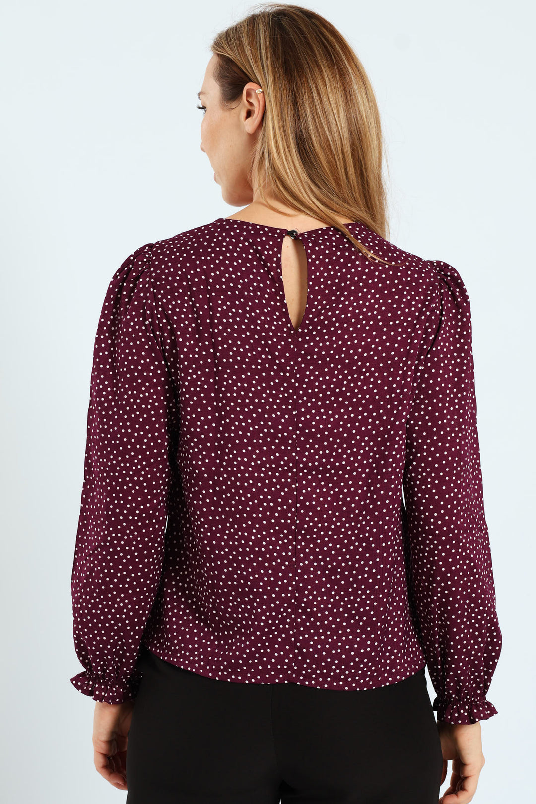 Long Sleeve Puff Sleeve Blouse - Plum