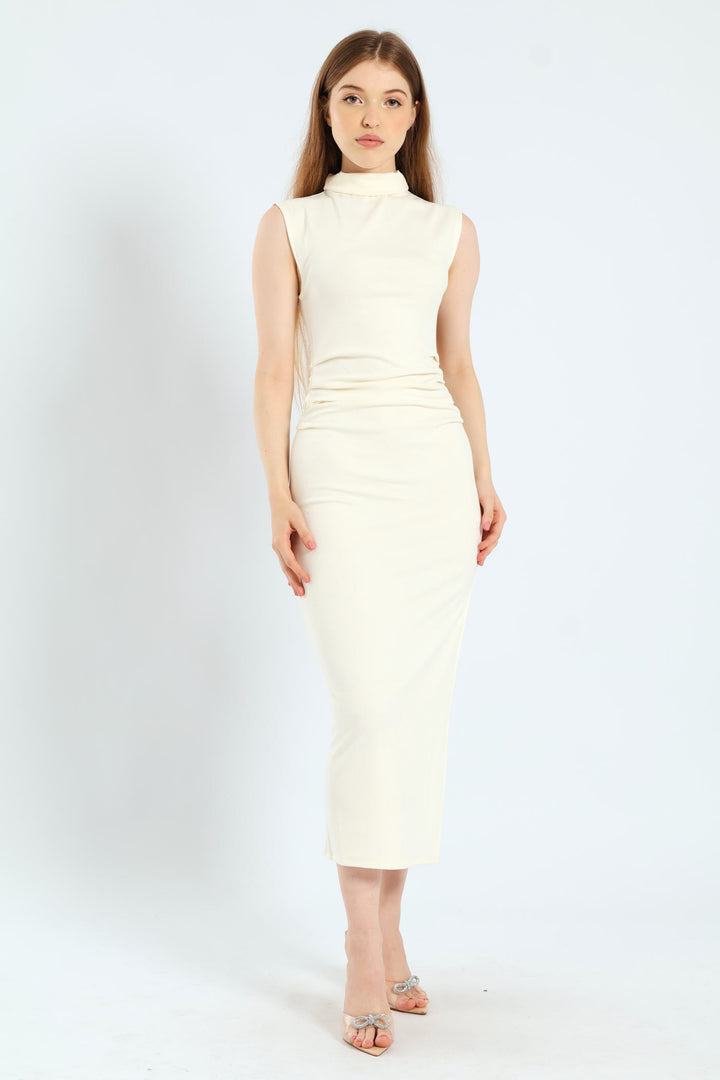 Cap Sleeve Natural Waist Dress - Vanilla