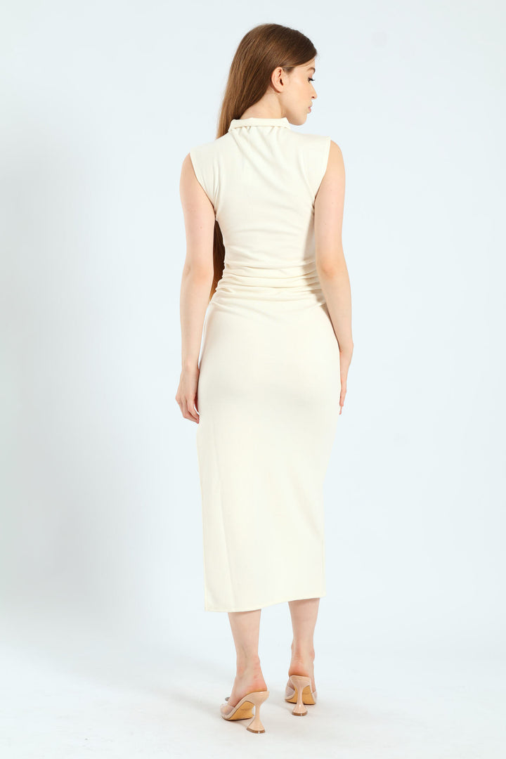 Cap Sleeve Natural Waist Dress - Vanilla