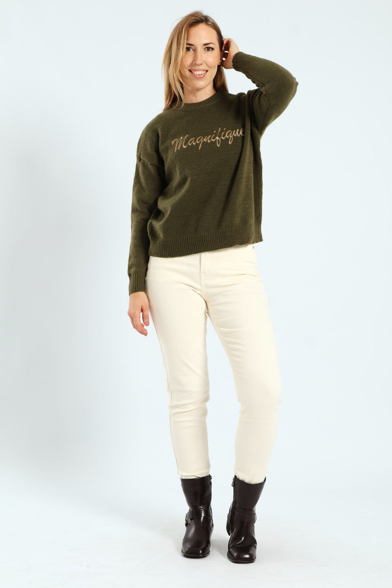 Magnifique Embroidered Pullover - Fatigue