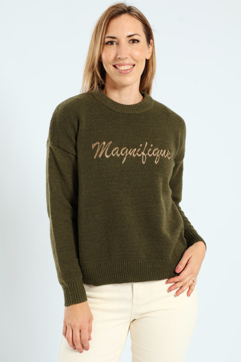 Magnifique Embroidered Pullover - Fatigue