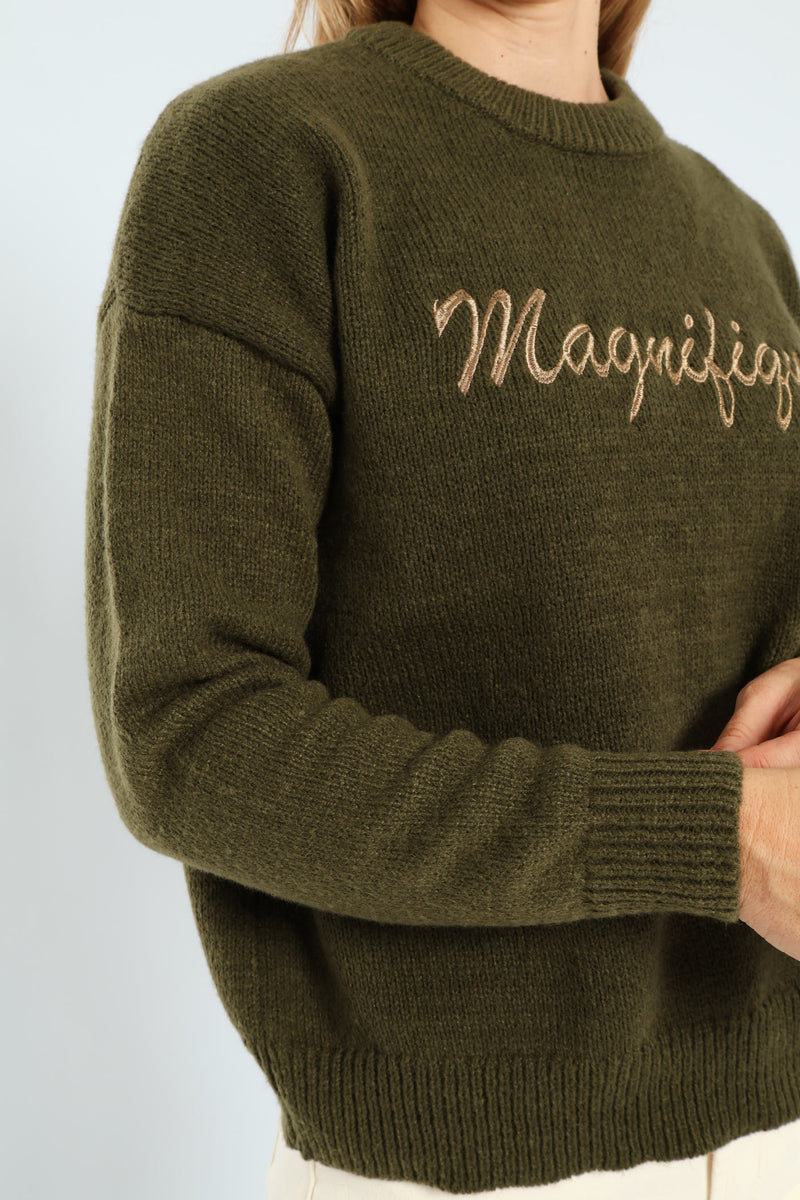Magnifique Embroidered Pullover - Fatigue