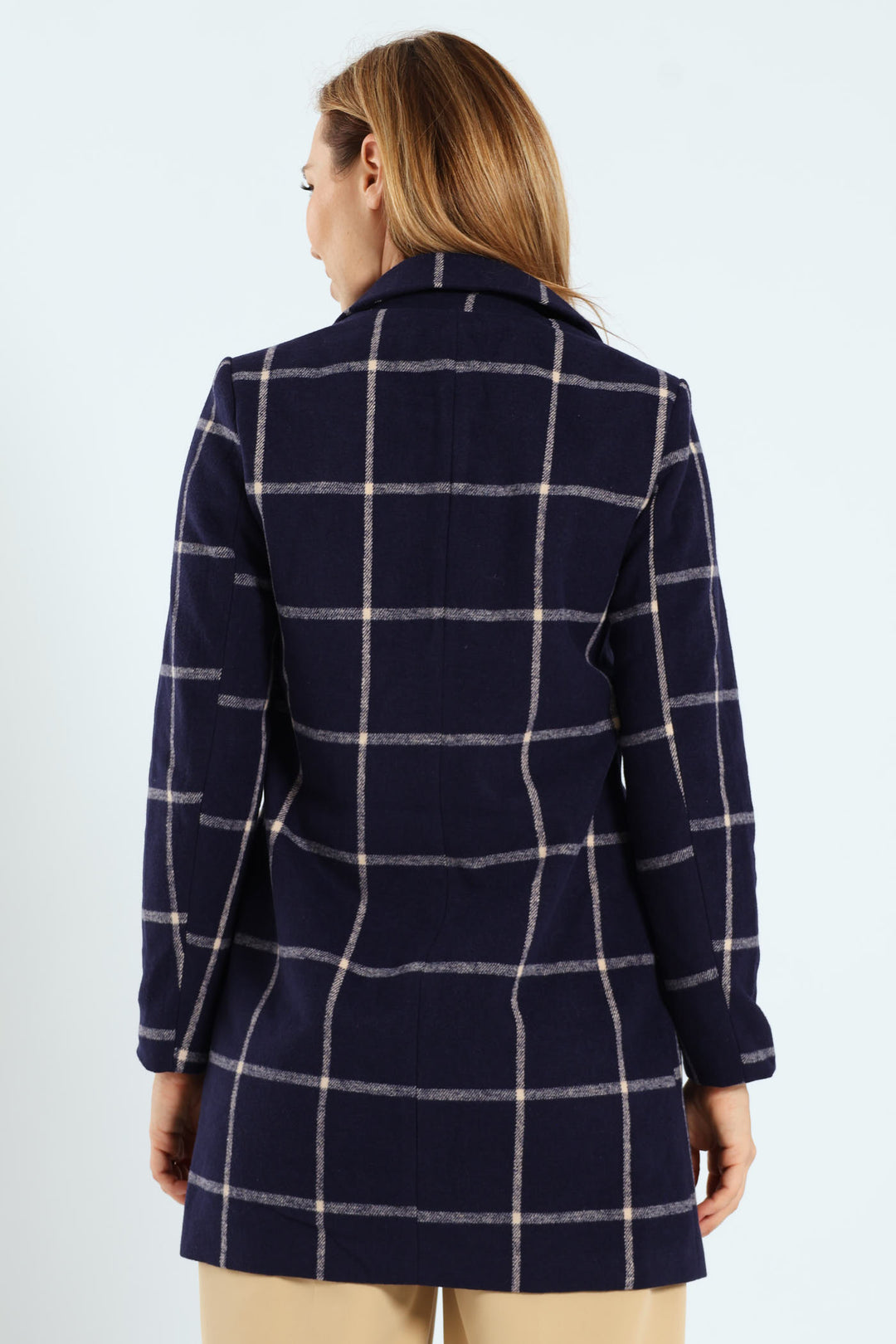 Charlotte Grid Check Single Breasted Coat - Navy